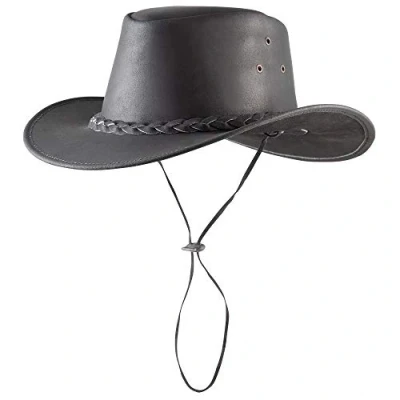 Obrázek Pfiff Westernový klobouk, kovbojský Western Cowboy Cowgirl, hovězí kůže černá hnědá Unisex S XL (56 62 cm)