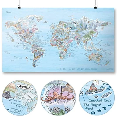 Obrázek potápění mapa světa AWESOME MAPS Objevte 300 nejpozoruhodnějších míst pro 97,5 x 56 cm plakát (Dive Map)