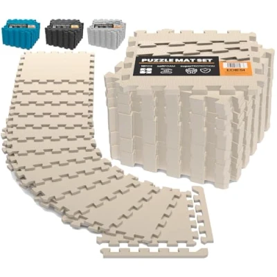 Obrázek Ediesi, ochranná podložka fitness, na puzzle podlaha, bazénová podložka, Home Gym, Tatami, gumová do tělocvičny (18 Uds / 30 x 1 cm/béžová)