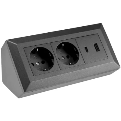 Obrázek ChiliTec Steckdosenblock Ecksteckdose 2 Fach Steckdose USB A C PD Mehrfachstecksose für Küche Büro Werkstatt Anthrazit