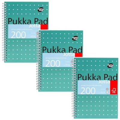 Obrázek Pukka Pad, A5 Metallic Jotta poznámkový blok 3dílné balení pro domov, školu a kancelář 15 x 21 cm spirálová vazba s 8 mm linkovaným papírem 80 g/m² perforovanými hranami