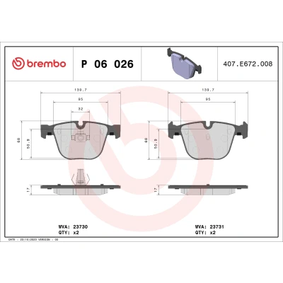 Obrázek Sada brzdových destiček, kotoučová brzda BREMBO P 06 026