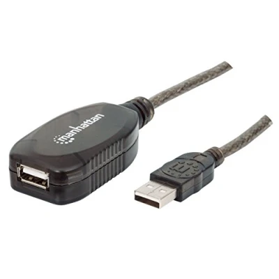 Obrázek Manhattan 150248 Hi Speed USB 2. 0 Repeater kabel (zapínací v řadě A zástrčka / zdířka) 10 m černý prodlužovací prodloužení