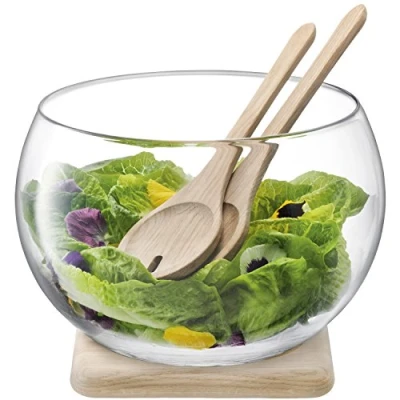 Obrázek LSA Serve Servier Set mit Eichenholzsockel, 27 cm Durchmesser, transparent, Glas, Clear, x 18,5