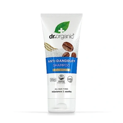 Obrázek Dr. Organic Kávový šampon proti lupům, zdravá pokožka hlavy, pánská, ženská, přírodní, veganská, bez pokusů na zvířatech, neobsahuje parabeny, SLS, recyklovaný a recyklovatelný, biologický, 200 ml