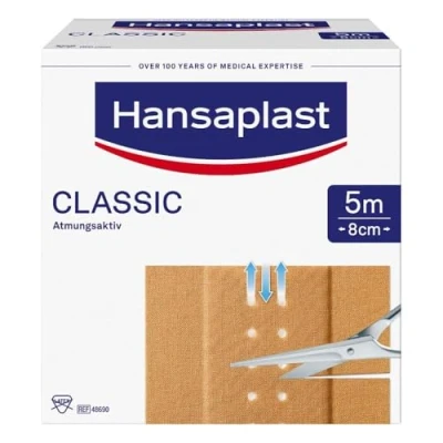 Obrázek Hansaplast Klasická náplast (5 m x 8 cm), na rány s extra silnou přilnavostí, flexibilní a prodyšný obvaz