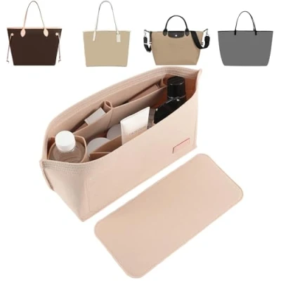 Obrázek Doxo Geldbörsen Organizer Einsatz für Handtaschen und Bodenformer, 2 teiliges Set, Filz große Tragetaschen, Taschen mit Reißverschluss, 3 Größen, passend Speedy,