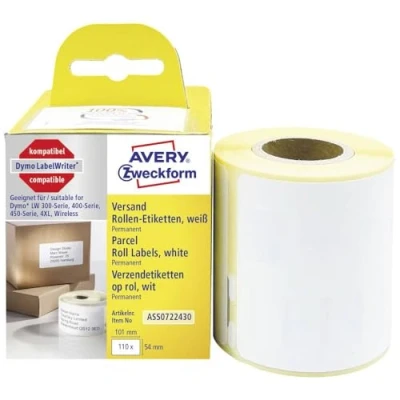 Obrázek AVERY Zweckform ASS0722430 Dymo LabelWriter přepravní etikety kompatibilní se S0722430 (54 x 101 mm, 1 role 110 samolepek na balíky, samolepicí, pro LW tiskárna štítků/popisovací zařízení/páska