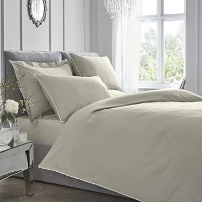 Obrázek Appletree 200TC Plain Dye Bettwäsche Set, Doppelbettgröße (200 x 200 cm), Taupe, einfarbig, weich und luxuriös, 100% Baumwolle, paspelierte Kanten, Silberbeige, Silber, Doppelbett