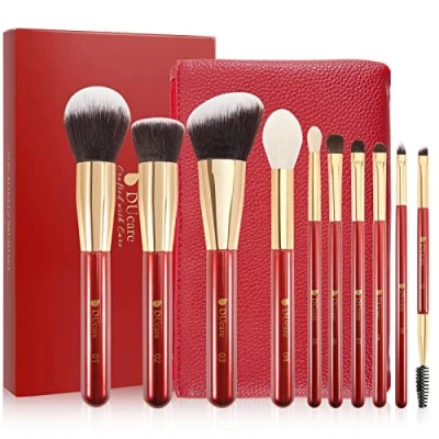 Obrázek DUcare Make Up Pinsel Set 10 Stücke Professionelles Schminkpinsel mit Kosmetiktasche Etui Premium Synthetic Hairs Kabuki Foundation Blending Eye Cosmetic Brushes Kit