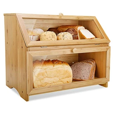 Obrázek Leader Accessories Bambus Brotkasten 2 Etagen Brotbehälter lebensmittelecht Brotaufbewahrung pflegeleicht 39x25x32cm