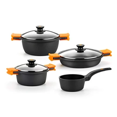 Obrázek BRA Efficient 4 teilige Batterie, Aluminiumguss mit Antihaft, geeignet für alle Küchentypen auch induktion [Exklusiv bei Amazon], Schwarz