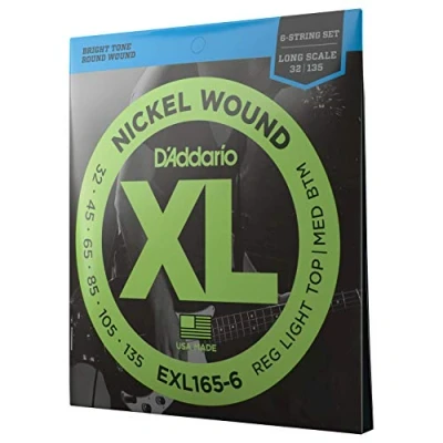 Obrázek D&#039;Addario E Basové kytarové struny Bass pro basovou kytaru Guitar EXL165 6 Custom Light, 32135 (6 strun) Long Scale