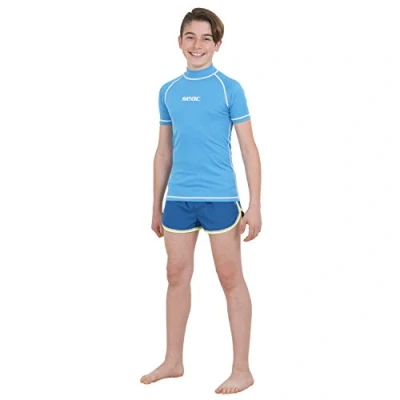 Obrázek Seac T Sun Short Kid, Rash Guard zum Schwimmen, Surfen, Tauchen, UV Schutz, hellblau, 11 Jahren