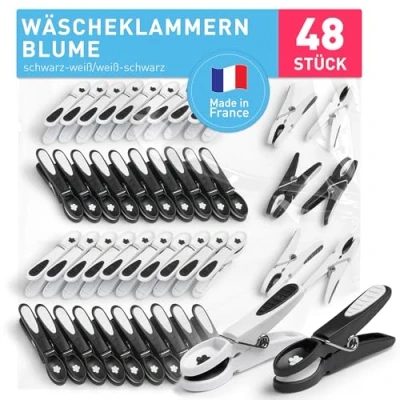 Obrázek culiclean Kolíčky na prádlo stabilní bez otisků květiny 48 kusů černá bílá robustní plastové klapky Soft Grip Clothes Pegs k zavěšení prádla kalhoty T trička spodní ponožky
