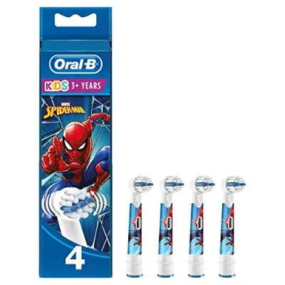 Obrázek Oral B Kids Spiderman nasazovací kartáčky pro elektrický zubní kartáček, 4 kusy, děti od 3 let, extra měkké štětiny