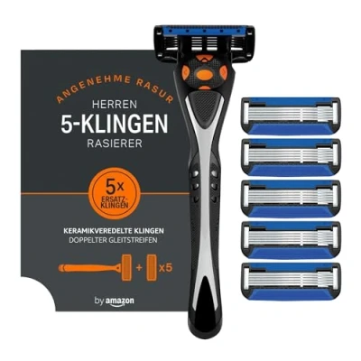 Obrázek by Amazon Pánský holicí strojek s 5násobnou čepelí, vícebarevný, břitva a 6 čepelemi
