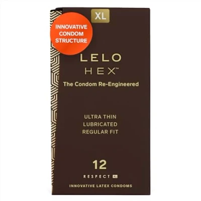 Obrázek LELO HEX Respect, XL Größe, luxuriöse Kondome mit einer einzigartigen hexagonalen Struktur, dünnes aber starkes Latexkondom, befeuchtet (12 er Pack)