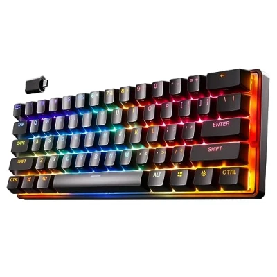 Obrázek SteelSeries Apex Pro Mini bezdrátová hypermagnetická herní klávesnice celosvětově nejrychlejší 60% tvarový faktor RGB PBT klávesy Bluetooth 2,4 GHz USB C německá