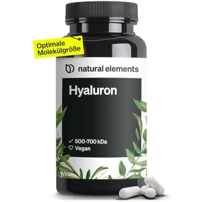 Obrázek Veganská kyselina hyaluronová 500 mg hyaluronové/kapsle 90 kapslí po dobu 3 měsíců 500700 kDa vysoké dávky, bez přísad vyrobeno v Německu a laboratorně testováno