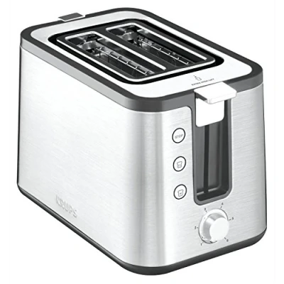 Obrázek Krups Topinkovač KH442D Control Line Premium ušlechtilá ocel 2 krátké štěrbiny na plátky nástavec pečivo 6 stupňů opečení 850 W 23,6 x 32,4 20,2 cm stříbrný/černý