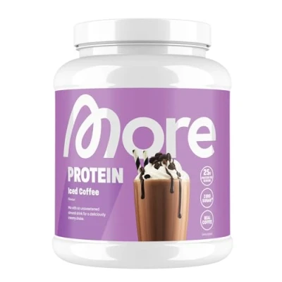 Obrázek MORE proteiny, ledová káva, 600 g, směs z koncentrátu Whey a kaseinu, ideální pro růst udržení svalů, s laktázou, testovaná kvalita made in Germany