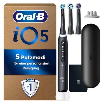 Obrázek Oral B iO Series 5 PLUS Edition elektrický zubní kartáček/elektrický kartáček, 3 nástrčné kartáčky vč. bělení, magnetického pouzdra, režimů čištění, Designed by Braun, dárek pro muže/ženu,