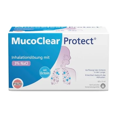 Obrázek PARI MucoClear Protect 3% NaCl inhalační roztok s ectoinem Hypertone fyziologický k inhalaci pro děti a dospělé 60 ampulí á 5 ml sterilní, bez konzervačních látek