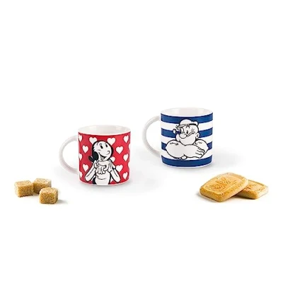 Obrázek Excelsa Popeye &amp; Olivia Kaffeetassen, Porzellan, Rot, Blau, 2 Stück