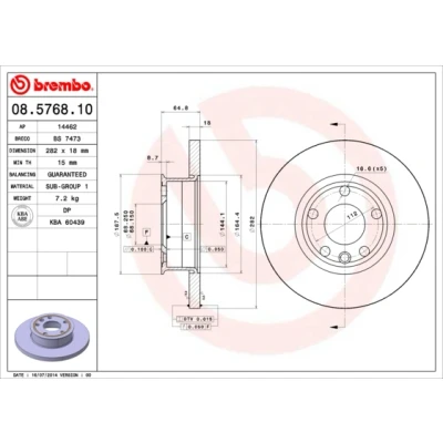 Obrázek Brembo 08.5768.10 brzdový kotouč pár