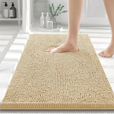 Obrázek Homaxy Protiskluzová koupelnová rohož žinylka, koupelnový koberec z mikrovlákna, koberec, savý vysoký vlas, předložka 40 x 60 cm, béžová
