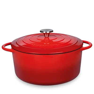 Obrázek Küchenprofi Litinový pekáč s víkem, červený/vnitřně černý, 28 cm, hrnec na dušení, pekáč, Dutch Oven, pečení chleba, smaltovaný, pro všechny druhy sporáků (vč. indukce), pečení,