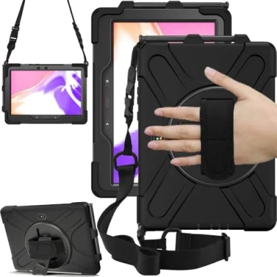 Obrázek TECHGEAR X Hülle Kompatibel mit Samsung Galaxy Tab Active Pro 4 2022, 10,1 2019 (SM T540/T545/T630/T636) Robust Stoßfest Outdoor Schutzhülle 360 Grad Schwenkständer, Hand Schultergurt