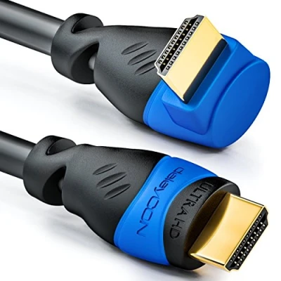 Obrázek deleyCON 3,0m HDMI 90 úhel kabel kompatibilní s 2. 0/1. 4 UHD 4K HDR 3D 1080p 2160p ARC černý