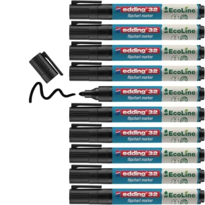 Obrázek edding 31 EcoLine Flipchartmarker schwarz 10 Stifte Rundspitze 1,5 3 mm zum Schreiben, Zeichnen auf Flipcharts Tinte schlägt nicht durch Papier trocknet aus nachfüllbar