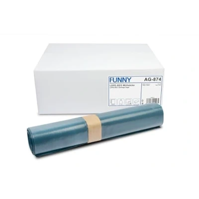 Obrázek Funny LDPE regenerační pytle na odpadky, modrá, svinutá, typ 60 extra, 140 l, balení 1 ks (1 x 250 kusů)