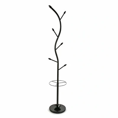 Obrázek Versa Derby minimalistický šatní stojan pro vstupní prostor, s 9 háčky na oblečení nebo tašky do haly, rozměry (v x d š) 185 30 cm, kov, barva: Černá