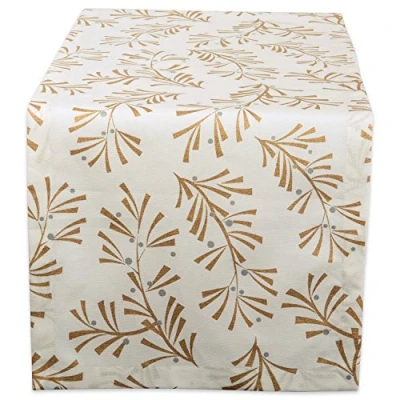 Obrázek DII 100% bavlna, lze prát v pračce, potištěný kovový slavnostní ubrus 132 x cm pro 4 osoby, vánoční koláž Gold, Table Runner 14x72
