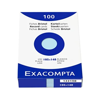 Obrázek Exacompta balení 13319B (se 100 kartotékovými kartami, DIN A6, 105 x 148 mm, prázdné, ideální do školy) 1 azurově modrá