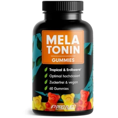 Obrázek Melatonin guma 60x s 0,5 mg bioaktivního melatoninu chutná chuť směsi ovoce optimální vysoká dávka gumoví medvídci bez cukru, laboratorně testováno a 100% veganské vyrobeno v Německu