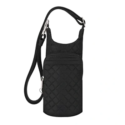 Obrázek Travelon Isolierte Wasserflasche im Boho Stil, diebstahlsicher, Schwarz einfarbig, 10 x 4 5, mit Diebstahlschutz
