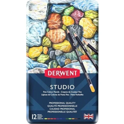 Obrázek Derwent Studio pastelky, kreslení a vybarvování, sada 12 ks, ideální pro ilustrace detaily, profesionální kvalita, 32196