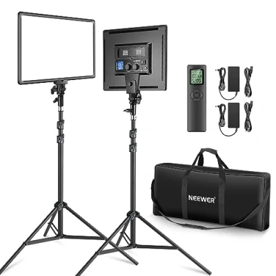Obrázek NEEWER Sada 18&quot; LED světel, streamovací světlo s 2 ks 45 W stmívatelné, dvoubarevné, dálkovým ovládáním a světelným stojanem, 3200 K 5600 K, měkké video CRI 97+ 4800Lux pro fotoaparát YouTube