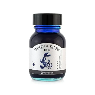 Obrázek Octopus Write and Draw Ink 414 Blue Koi, voděodolný inkoust pro psaní a kreslení, kaligrafický inkoust, stálobarevný kreslicí tuš plnicí pero, modrý, 50 ml