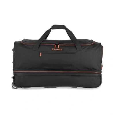 Obrázek travelite 2kolová Cestovní taška na kolečkách vel. L s roztahovacím záhybem, zavazadlo série BASICS: měkké kolečky extra objemem, 096276, černá/oranžová,