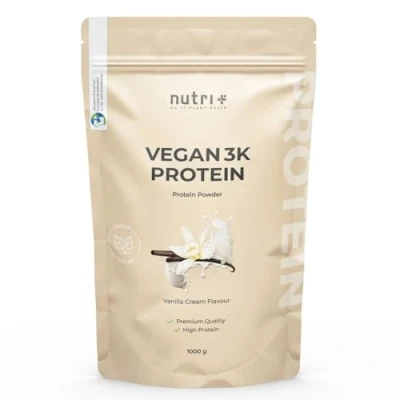 Obrázek Nutri + Veganský proteinový prášek vanilka 1 kg 81% bílkoviny 3k 1000 g koktejl vanilkový krém Flavor rostlinný bez cukru