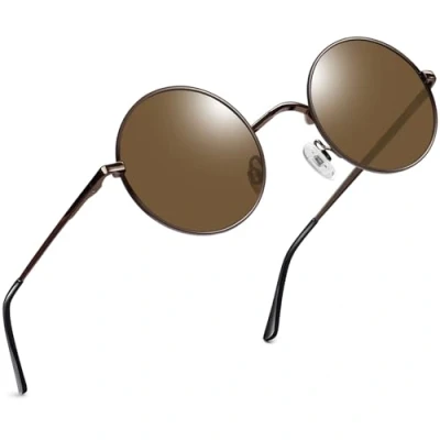 Obrázek Joopin Retro kulaté sluneční brýle pánské polarizované vintage steampunk dámské Hippie UV400 ochrana s kovovým rámem, A19 měď hnědá, Jednotná velikost