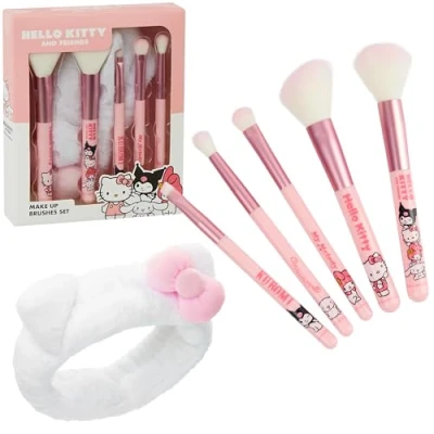 Obrázek Hello Kitty Sada štětců na make up, 5 líčení včetně flaušové čelenky