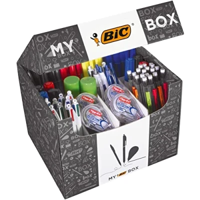 Obrázek BIC Schreibwaren Set: 75 Kugelschreiber, 8 Textmarker, 2 Kleber, 7 Marker, Korrekturroller &amp; 24 Druckbleistifte, My Box