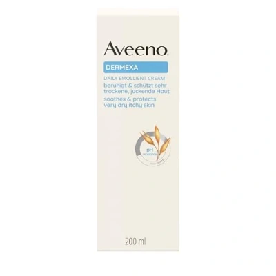 Obrázek Aveeno Dermexa denní krém Emollentien (200 ml), tělové mléko pro velmi suchou pokožku, náchylný k ekzémům, přírodní péče o pleť s ovesem a ceramidy, vegan*